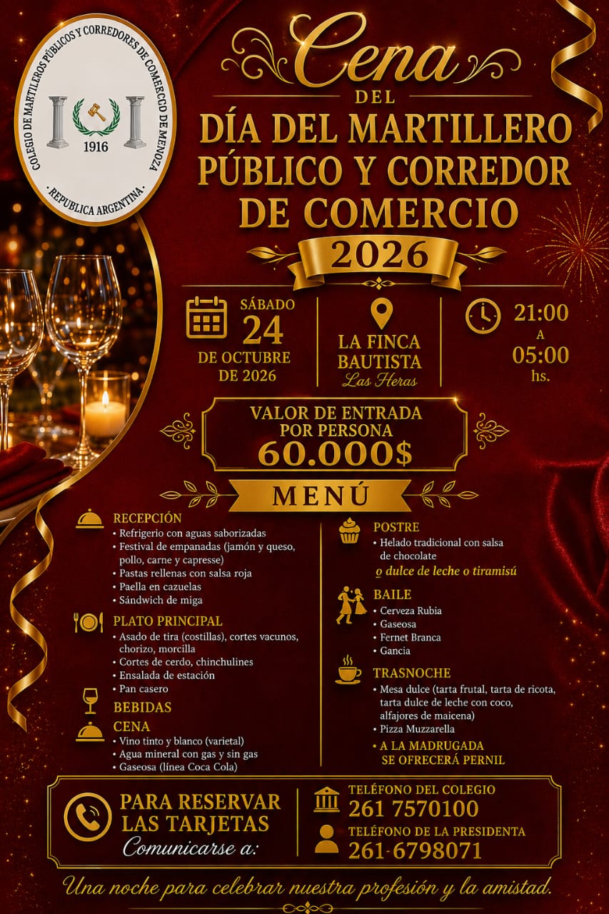 Cena del Día del Martillero Público y Corredor de Comercio 2026